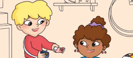 Deux enfants jouant à la marchande.